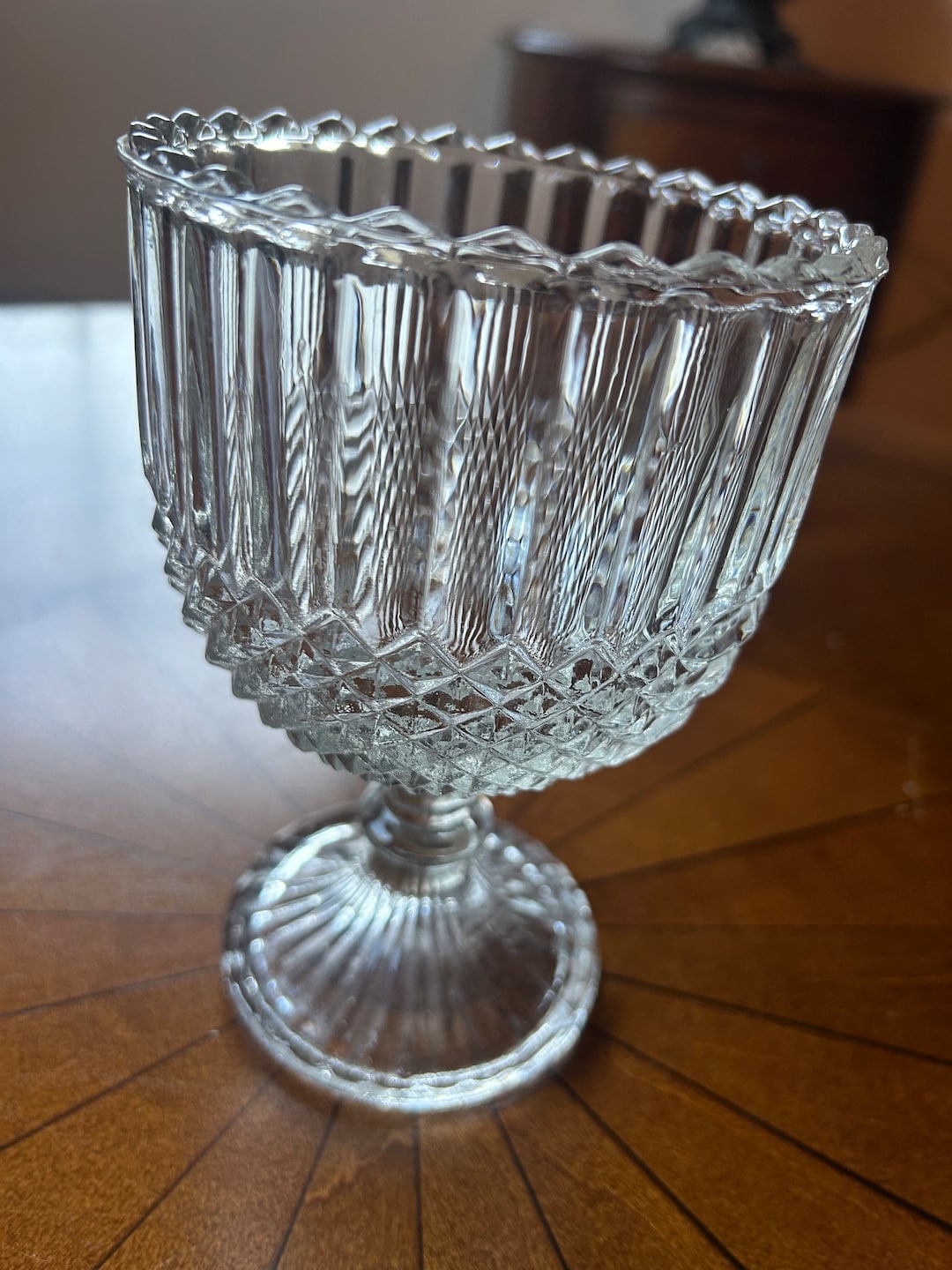 Diamond Pattern Crystal Goblet Compote Candle Holder Candy Dish Wine ...