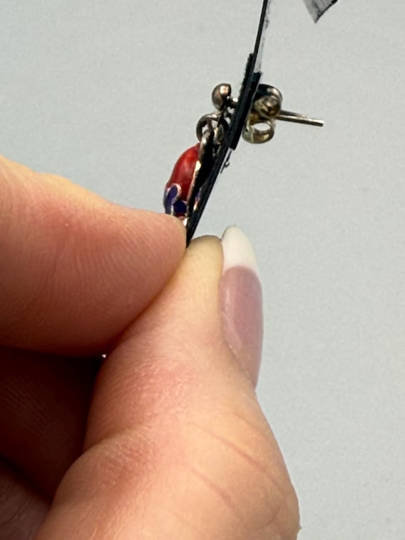 Red hat dangle pierced earrings - image 5