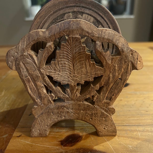 Hand Carved Sheesham Wood Coasters (Set of 2)