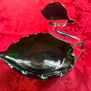 Murano green glass swan dish