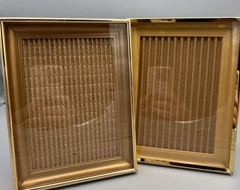 Two brass gold tone vintage frames, both with gold inlay mattes, 5x7”