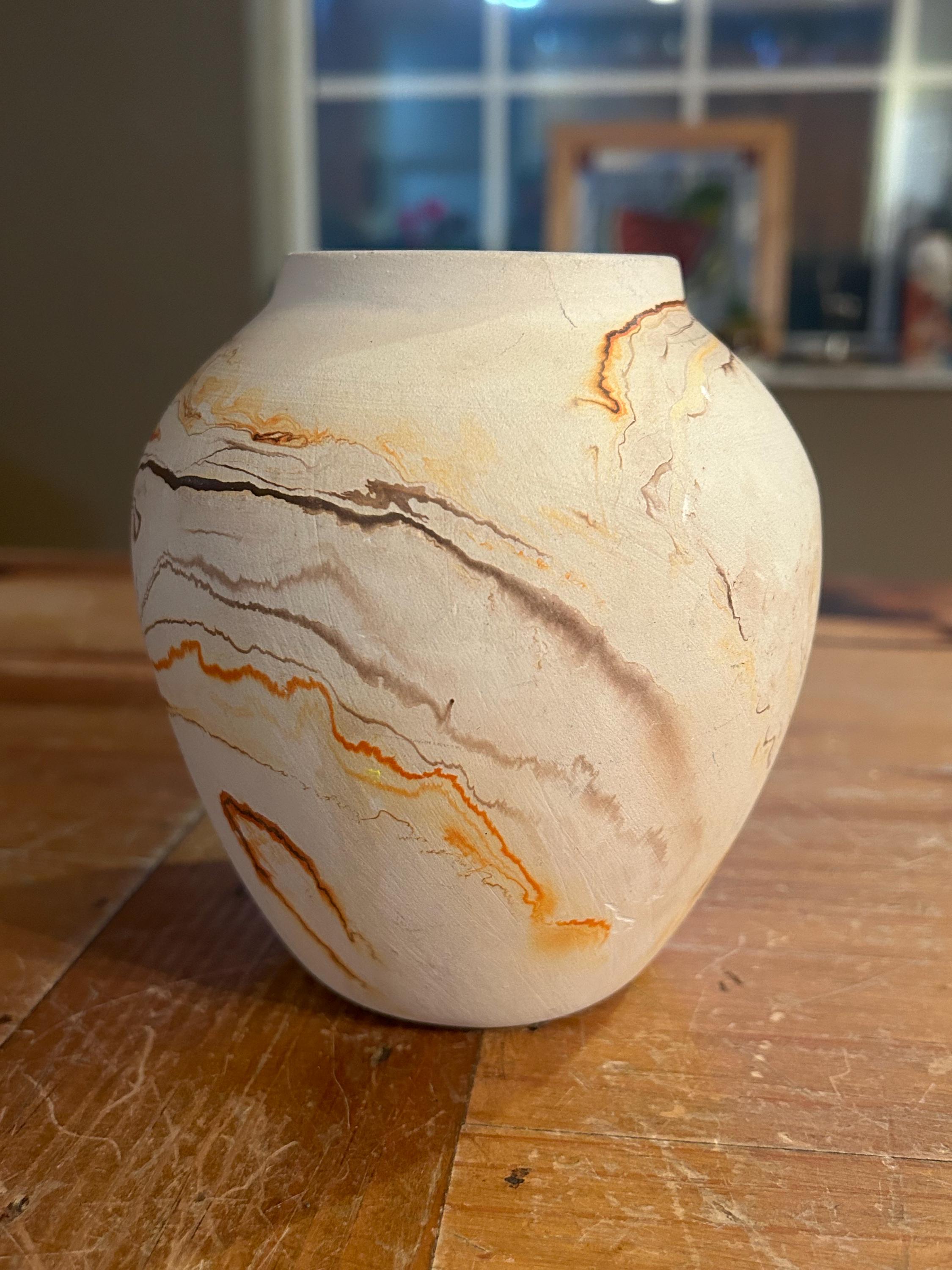 Nemadji Pottery Bisque White Clay Wedding Vase Hand Dipped in