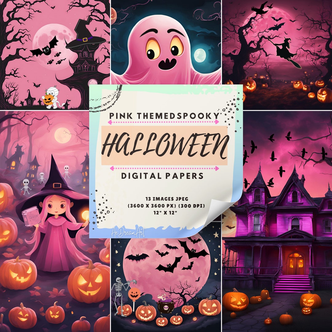 Pink Themed Spooky Halloween Digital Paper Collection 13 High ...