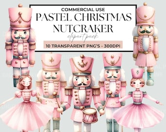 Pink Nutcracker Ballet Clipart, Pastel Nutcracker Clipart, Watercolor Nutcracker Bundle Pastel Christmas Nutcracker Sugar Plum Fairy Girly