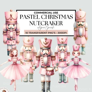 Clipart de balé de quebra-nozes rosa, clipart de quebra-nozes em aquarela, pacote de quebra-nozes em aquarela Pastel quebra-nozes de Natal, fada de ameixa de açúcar feminina