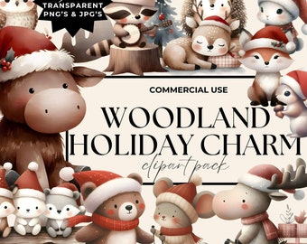 Winter Wonderland Animals Woodland Christmas Clipart Bundle Cute Watercolor Festive Forest Baby Animal Bear Fox   Commercial Use PNG JPEG