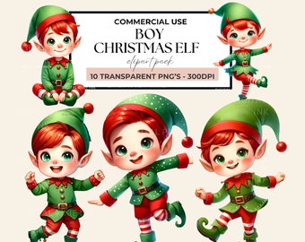 Christmas Elf Boys Clipart, Christmas Elf Watercolor Clipart, Cute Elf Clipart,  Png, Printable