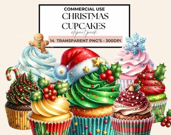 Weihnachten Cupcake Clipart, Weihnachts Cupcakes Clipart, Aquarell Weihnachten Süßigkeiten Clipart, PNGs, Memory Book, Junk Journals, Digital Bundle
