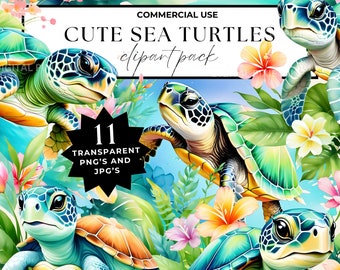 Baby Turtle With Flowers Clipart Watercolor Sea Turtle Clipart Cute Baby Turtle Junk Journal Clipart Nursery decor Png Jpg Commercial Use