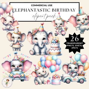 Elefant Geburtstag Clipart Elefant mit Ballon Clipart Niedlicher Elefant Aquarell Clipart Rosa Elefant Baby Elefant Clipart Bundle Png Svg