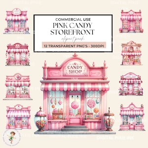 Valentines Candy Shop Clipart, Aquarelle Rose Candy Shop Vitrine, Magasin de bonbons roses, Clipart, Vitrines Clipart, Candy Clipart Png Svg