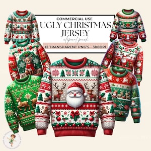 Ugly Christmas Sweaters Clipart, Ugly Xmas Sweater Clipart, Christmas Clipart, Tacky Sweaters, Holiday, Winter Sweater Clipart, PNG