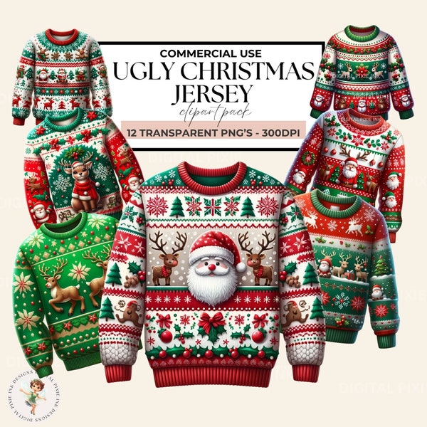 Ugly Christmas Sweaters Clipart, Ugly Xmas Sweater Clipart, Christmas Clipart, Tacky Sweaters, Holiday, Winter Sweater Clipart, PNG