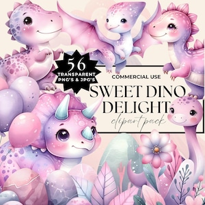 Rosa und Lila Dinos Png Dinosaurier Geburtstag Clipart Niedlich Aquarell Baby Mädchen Dino Kinderzimmer Clip Art Girly Dinosaurier Bundle Kommerzielle Nutzung