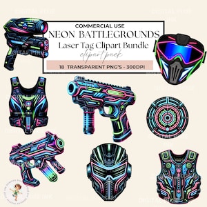 Laser Tag Clipart, Clipart per feste al neon, Design a sublimazione, Neon Gun Png, Laser Tag PNG Clipart, Adesivo stampabile, Clipart per feste di compleanno