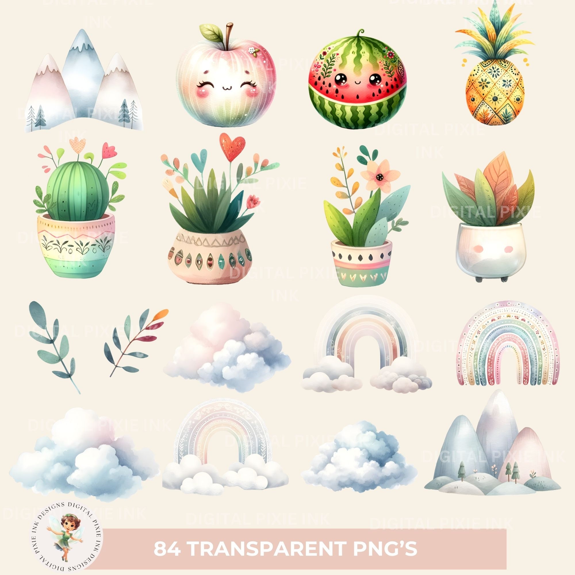 Boho Woodland & Safari Animals Clipart Mega Bundle: Watercolor Nursery ...