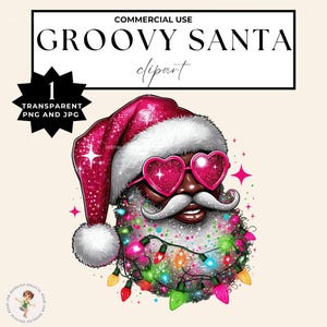 African American Santa Clipart, Retro Santa Face Png, Santa face with Sunglasses, Black Santa Claus, Cute Pink Santa Christmas Shirt Vintage