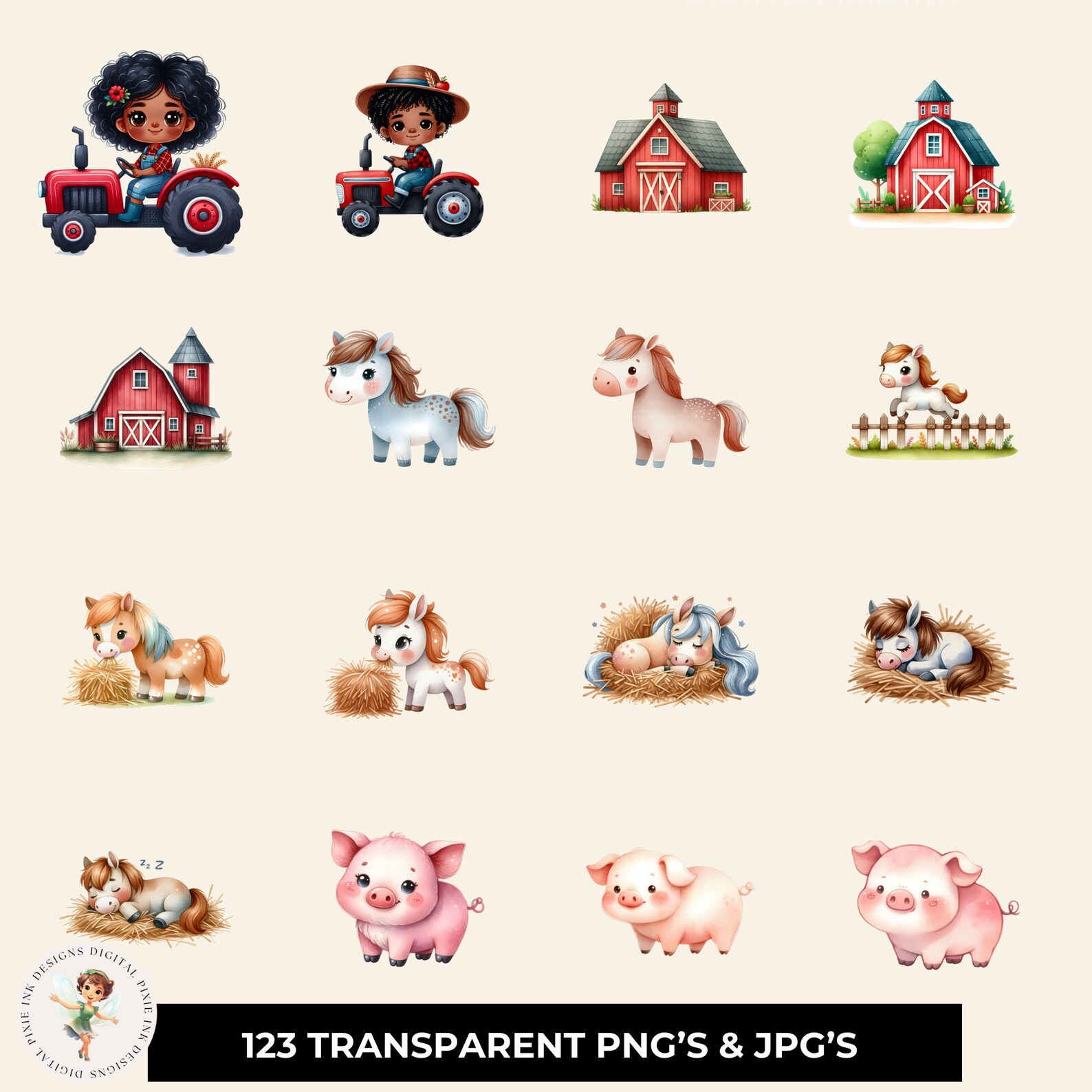 Farm Animal Clipart Bundle Cute Pig Clipart Baby Pig Clipart Cute Farm ...