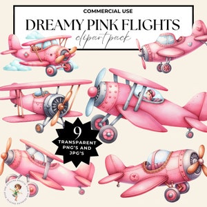 Airplane Baby Shower Clipart, Watercolor Airplane Clipart, Air Plane Clipart, Airplane Party Pink Girl Airplane  Clipart Bundle Png