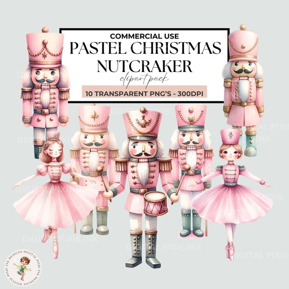 Pink Nutcracker Ballet Clipart, Pastel Nutcracker Clipart, Watercolor Nutcracker Bundle Pastel Christmas Nutcracker Sugar Plum Fairy Girly