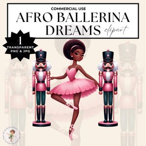 Clipart de bailarina de Natal em aquarela, Quebra-nozes rosa, Garota afro-americana, Bailarina negra, Rei rato, Natal, Conto de fadas, PNG, JPG