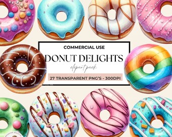 Donut Shop Clipart, Donuts con Café, Donuts y Café, Acuarela Donut Clip Art, Sweet Treats Clipart Png, uso comercial,