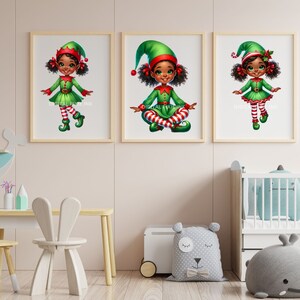 Girl Elf Clipart, Black Girl Elf, Watercolor Santa Elf Clipart, Cute