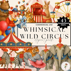 Circus Clipart Set Cute Illustrations of Circus Animals, Digital Download, Commercial Use, PNG, SVG, EPS Files for Party Decor Scrapbooking