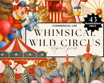 Circus Clipart Set Cute Illustrations of Circus Animals, Digital Download, Commercial Use, PNG, SVG, EPS Files for Party Decor Scrapbooking