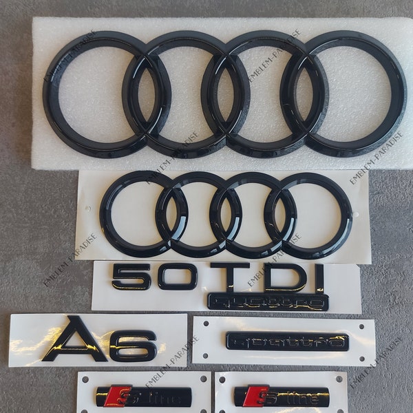 Audi A6 Set, 55 TDI / 50 TDI / 45 TDI, Quattro Full badges package, glossy black - Exclusive Pack, gloss black - SLine