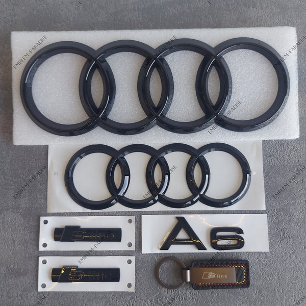 Audi A6 Komplettset - Full badges Paket für alle Audi A6, Glänzend Schwarz - Exclusive Pack, gloss black, quattro - SLine shiny black