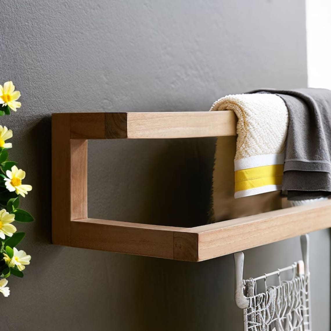 Rustic Wooden Long Towel Holder / Wall Mounted Towel Rack / Bathroom ...