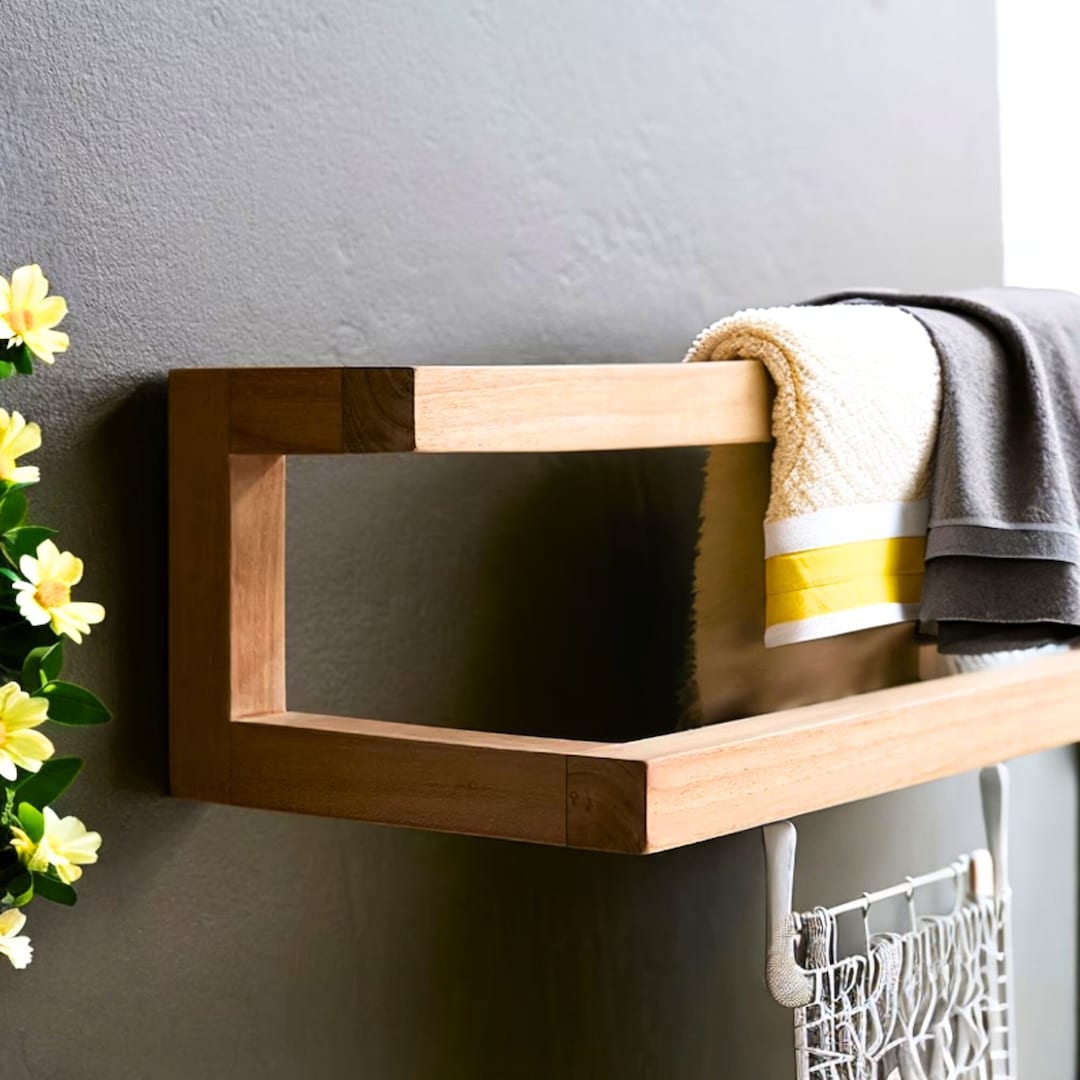 Rustic Wooden Long Towel Holder / Wall Mounted Towel Rack / Bathroom ...