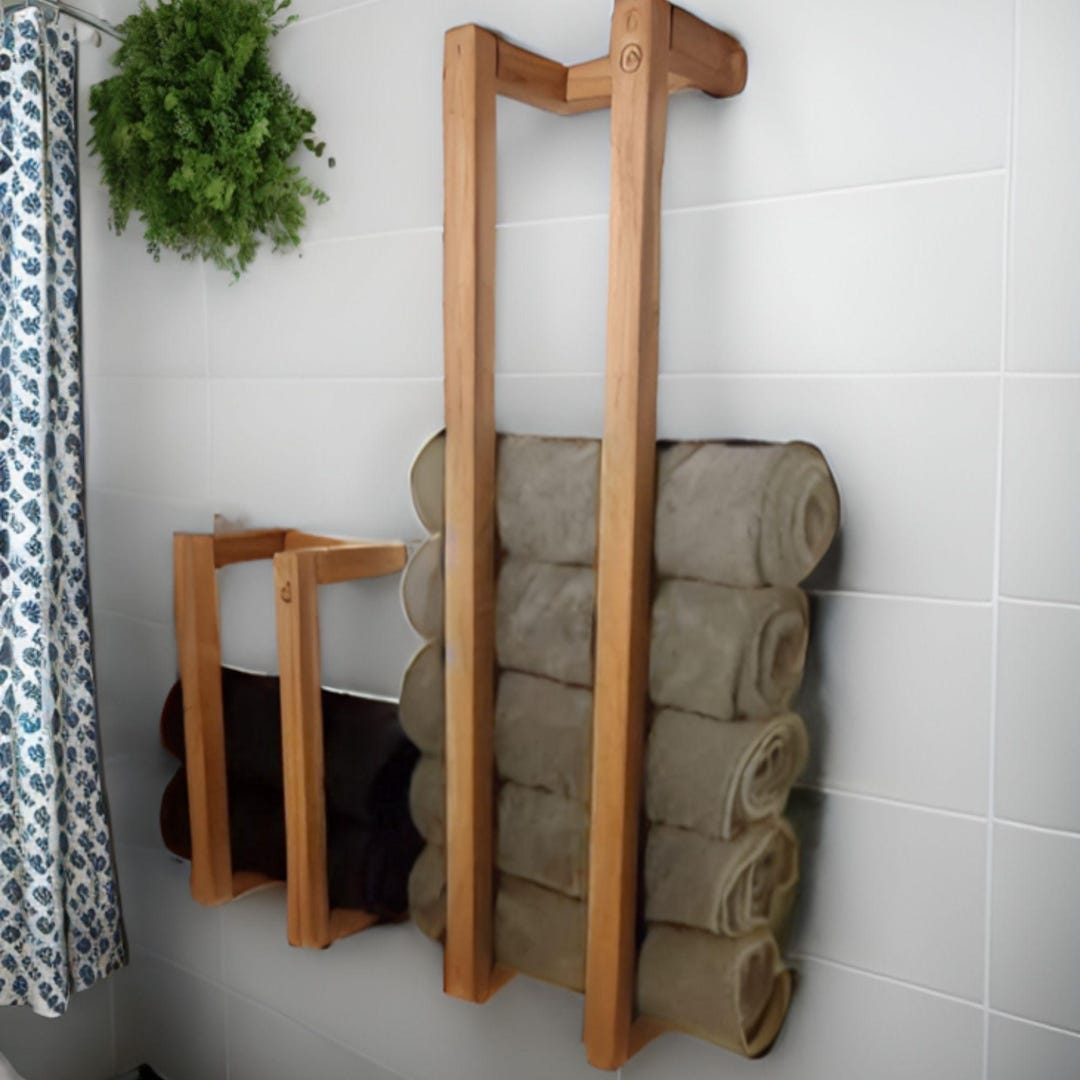 Timber Towel Rack Handmade Beech Wood Towel Rack Set: Minimalist Bathroom Decor (30–80 Cm ...