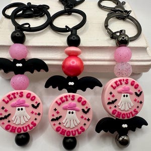 Silicone Beaded Keychain, Bag Charm, Halloween Cowgirl Ghost, Let’s Go Ghouls, Handmade, girlfriend gifts