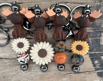 One Silicone Beaded Keychain, Bag Charm, Purse Charm, Zipper Pull, 3D Moose