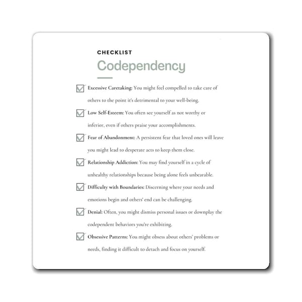 Codependency Checklist Magnet | Codependency Magnet | Unhealthy Relationship Checklist