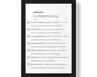 Codependency Checklist Poster | Codependency Poster | Unhealthy Relationship Checklist
