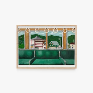 Train to Kyoto Art Print | Gouache Original Painting | Vintage Japanese Art Home Decor | Unframed | With border