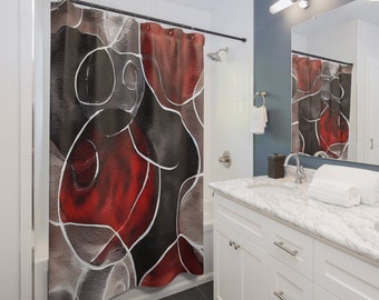 Red Black and Gray Patterned Shower Curtains