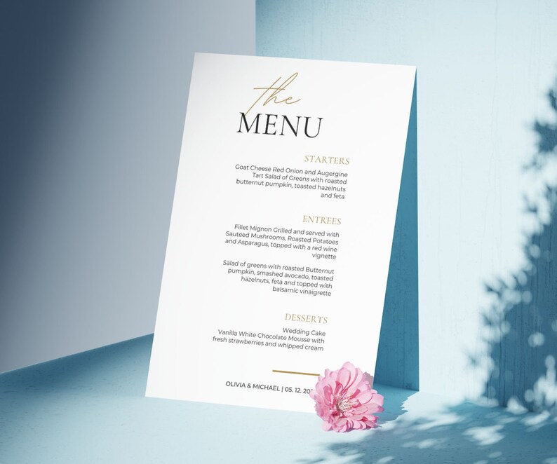 Wedding Menu Template, Printable Menu Card, Wedding Menu Printable