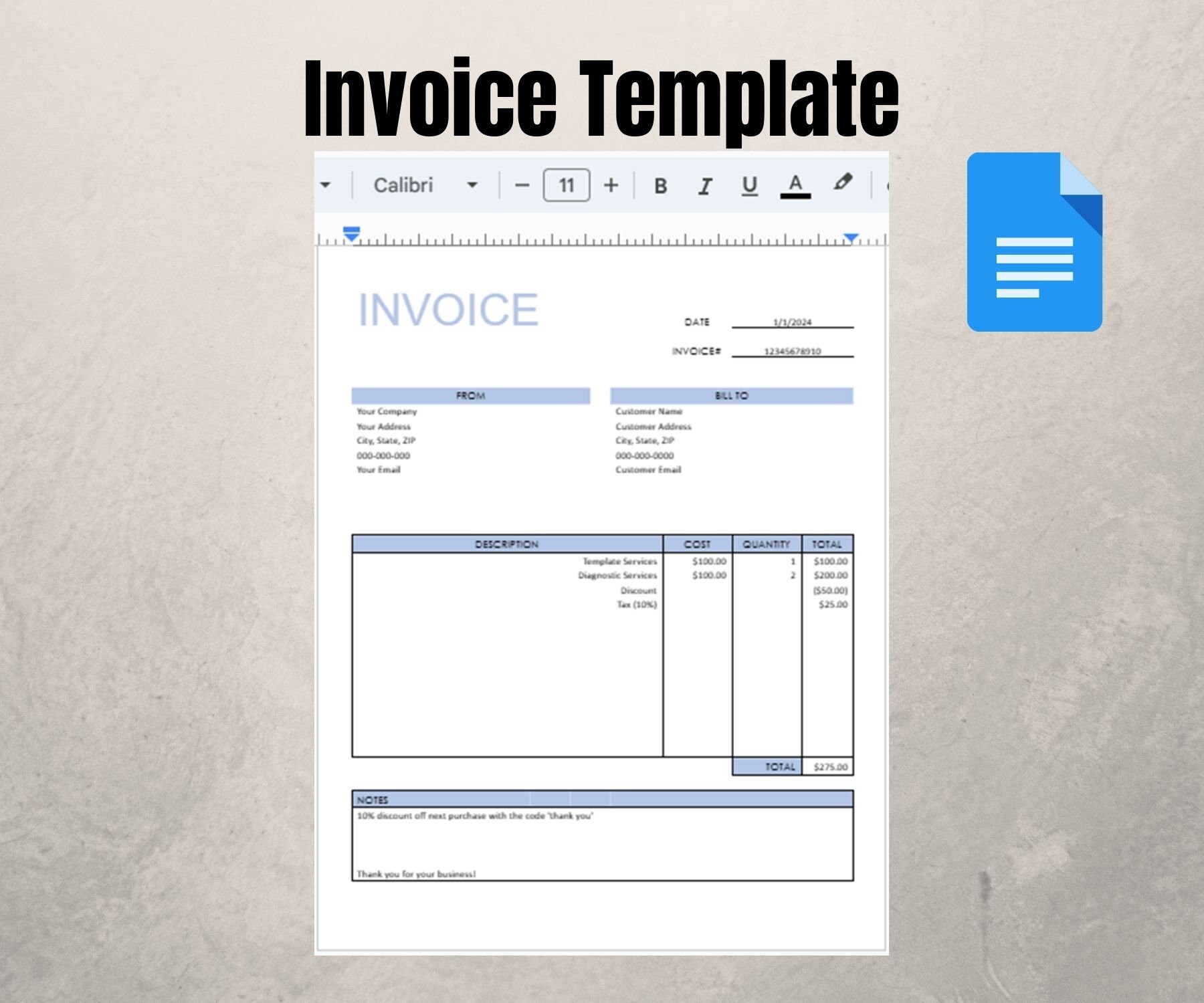 Invoice Template Pdf/google Docs/word. Business Invoice. Invoice Word ...