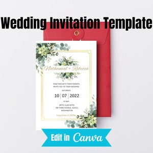 Greenery Wedding Invitation Template, Eucalyptus Wedding Invitation card, Greenery Gold Wedding invitation template Download