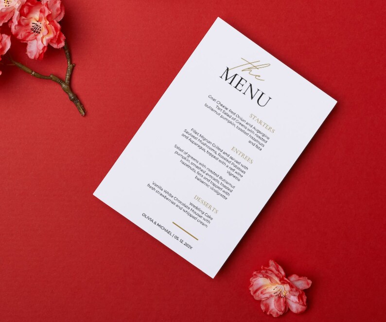 Wedding Menu Template, Printable Menu Card, Wedding Menu Printable ...
