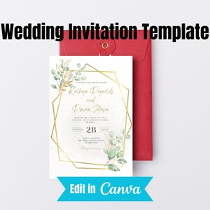 Greenery Wedding Invitation Template, Eucalyptus Wedding Invitation card, Greenery Gold Wedding invitation template Download