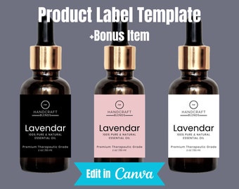 Editable Product Label, Custom Label Template, Stylish Dropper Essential Oil Label Design, DIY Label Bottle Label - 1oz 2oz 4oz label