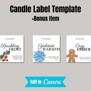 Holiday Candle Label Template, Editable Candle Label Design, Christmas Candle Label Template, Winter Candle Label, Jar Label, Canva Template