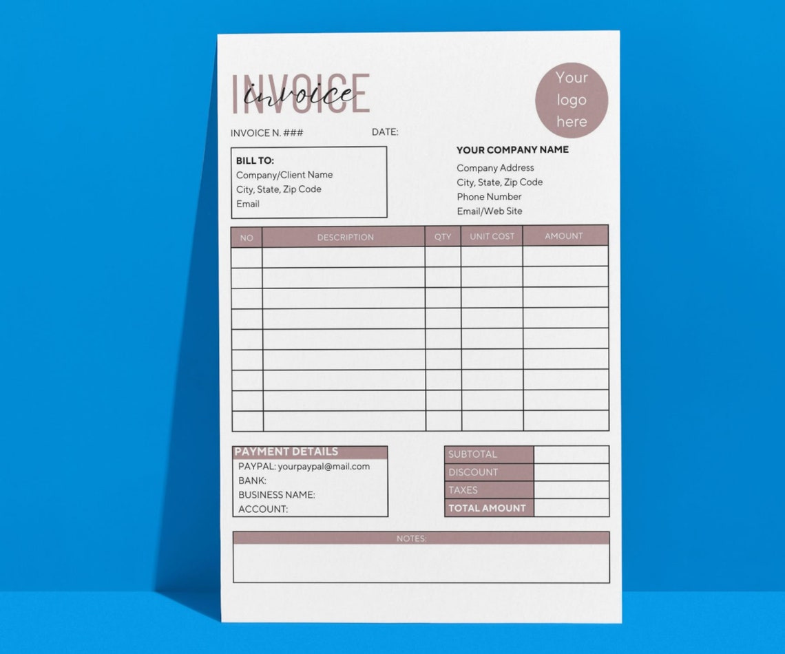Invoice Template Editable, Small Business Custom Order Form Printable ...