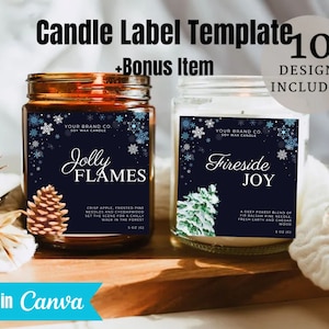 Holiday Candle Label Template, Editable Candle Label Design, Christmas Candle Label Template, Winter Candle Label, Jar Label, Canva Template