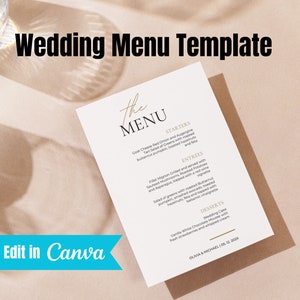 Wedding Menu Template, Printable Menu Card, Wedding Menu Printable, Instant Download